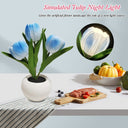 Turtle King LED Tulip Flower Night Light – Artificial Potted Plant Lamp for Bedroom, Living Room, or Desk – Soft Glow Decorative Accent Light for Home Decor