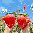 Turtle King Strawberry Shaped Tumbler with Straw – Cute Reusable Plastic Cup for Smoothies, Iced Drinks, and Summer Parties