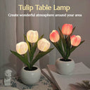 Turtle King LED Tulip Flower Night Light – Artificial Potted Plant Lamp for Bedroom, Living Room, or Desk – Soft Glow Decorative Accent Light for Home Decor