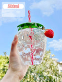 Turtle King Strawberry Shaped Tumbler with Straw – Cute Reusable Plastic Cup for Smoothies, Iced Drinks, and Summer Parties