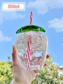 Turtle King Strawberry Shaped Tumbler with Straw – Cute Reusable Plastic Cup for Smoothies, Iced Drinks, and Summer Parties