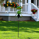 Decorative Garden Frog Stake with Glass Orb, Metal Art Yard Decor, Green and Black