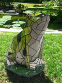 Turtle King Stained Glass Frog Garden Statue | Mosaic Frog Sculpture for Yard, Patio & Pond Decor