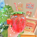 Turtle King Strawberry Shaped Tumbler with Straw – Cute Reusable Plastic Cup for Smoothies, Iced Drinks, and Summer Parties