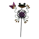 Turtle King Decorative Metal Garden Stake, Frog and Butterfly Design, Purple Flower Pattern, Outdoor Lawn Ornament