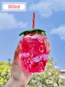 Turtle King Strawberry Shaped Tumbler with Straw – Cute Reusable Plastic Cup for Smoothies, Iced Drinks, and Summer Parties