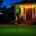 Decorative Garden Frog Stake with Glass Orb, Metal Art Yard Decor, Green and Black