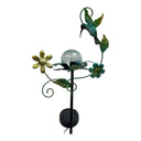 Solar Garden Stake with Hummingbird, Glass Globe and Metal Flowers, Decorative Yard Art