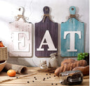 Turtle King Rustic Farmhouse Kitchen Wall Decor – ‘EAT’ Cutting Board Sign Set for Dining Room or Pantry – Vintage Wood Hanging Letters