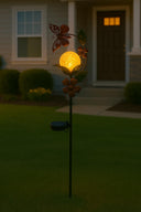 Solar Garden Stake Light with Butterfly and Flower Design, Color Changing Crackle Glass Globe, Metal Outdoor Decoration