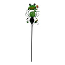 Decorative Garden Frog Stake with Glass Orb, Metal Art Yard Decor, Green and Black