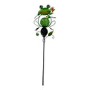 Decorative Garden Frog Stake with Glass Orb, Metal Art Yard Decor, Green and Black