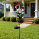 Solar Garden Stake Light with Butterfly and Flower Design, Color Changing Crackle Glass Globe, Metal Outdoor Decoration