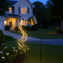 Solar LED Watering Can Garden Light Stake, Decorative Metal Waterfall String Lights, Outdoor Yard Art