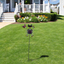 Turtle King Decorative Metal Garden Stake, Frog and Butterfly Design, Purple Flower Pattern, Outdoor Lawn Ornament