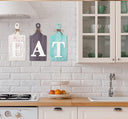 Turtle King Rustic Farmhouse Kitchen Wall Decor – ‘EAT’ Cutting Board Sign Set for Dining Room or Pantry – Vintage Wood Hanging Letters